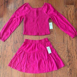 Girls Pink Smocked Long Sleeve Top & Skirt Set Size M (10–12) NWT